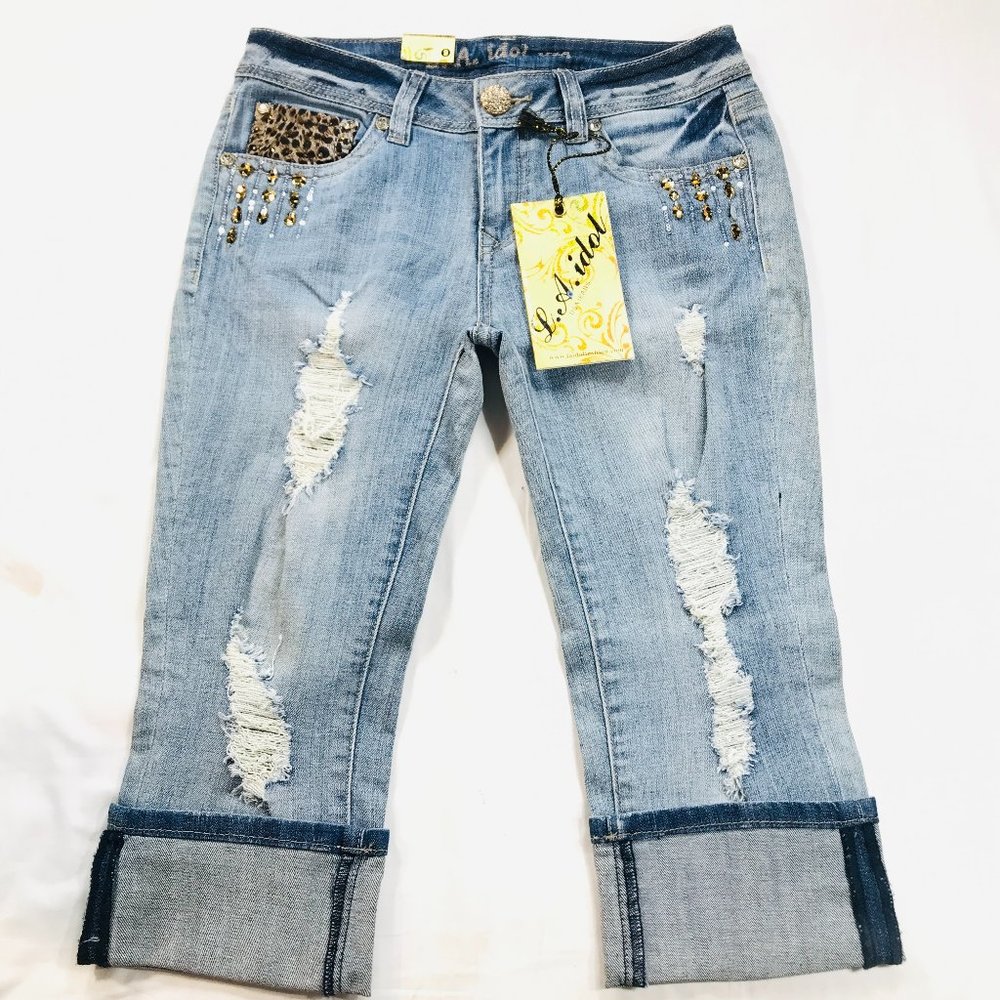 NEW LA Idol Jeans Blinged Out Capri Women’s Size 9 - 30W X 18L NWT